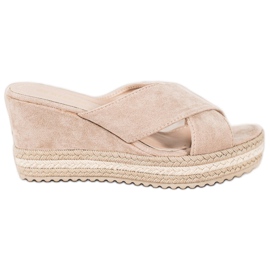 SHELOVET Sandalias de cuña de ante beige