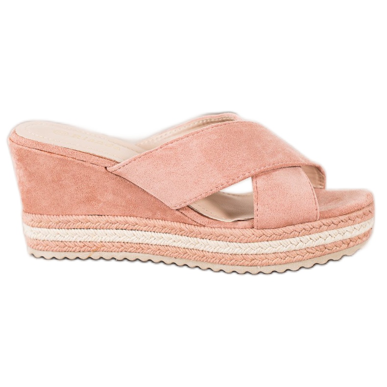 SHELOVET Sandalias de cuña de ante rosado