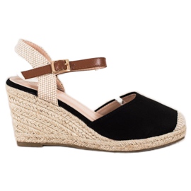 Cm Paris Alpargatas de ante en la cuña beige negro