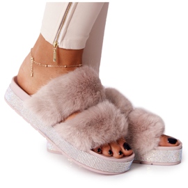 PS1 Pantuflas beige en la plataforma con piel y circonita ¡Wow!