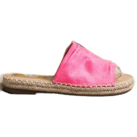 SHELOVET Pantuflas clásicas de gamuza rosa