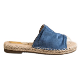 SHELOVET Pantuflas clásicas de gamuza azul