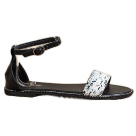 Goodin Sandalias planas con estampado de serpiente negro