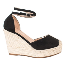 Queentina Alpargatas con estilo en una cuña alta negro Queentina Alpargatas con estilo en una cuña alta negro