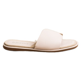 SHELOVET Pantuflas Elegantes de Piel Ecológica beige