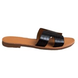 SHELOVET Pantuflas Clásicas de Piel Ecológica Negra negro