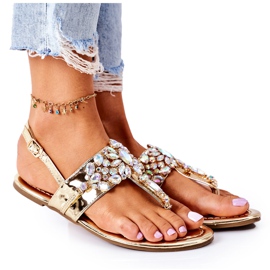 Sandalias Chanclas Con Cristales Lu Boo Dorado