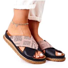 Maciejka 04986-01 Pantuflas de piel perfilada negro-marrón