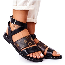 PS1 Sandalias Loretta negras planas de cuero ecológico negro