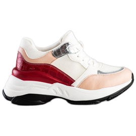SHELOVET Zapatillas de deporte blancas y rosas con estilo blanco rosado