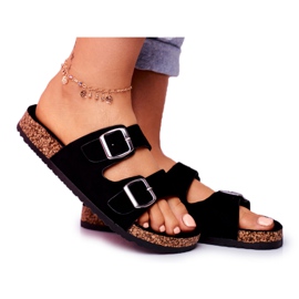 EVE Pantuflas De Mujer En Corcho Con Hebillas Negro Si Señor