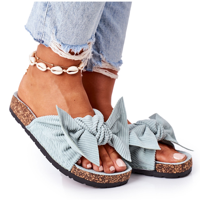PS1 Pantuflas de pana con corcho de verano verde menta