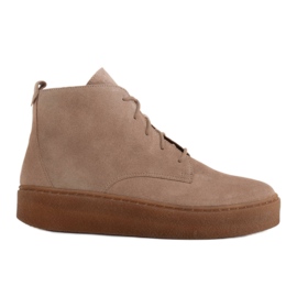 Marco Shoes Botas bajas con cordones de piel suave beige