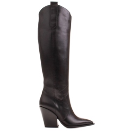Marco Shoes Botas altas para mujer, botas vaqueras de piel auténtica. negro