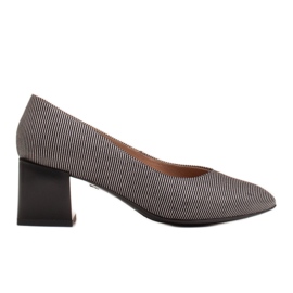Marco Shoes Zapatos de salón para mujer hechos de piel suave natural con rayas plateadas negro