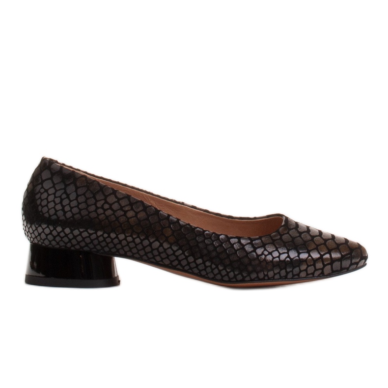 Marco Shoes Bailarinas de piel de serpiente con tacón redondo negro