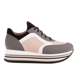 Marco Shoes Zapatillas ligeras sobre suela gruesa de piel natural gris