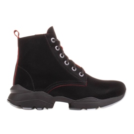 Marco Shoes Botas deportivas de mujer nobuck con inserciones rojas negro