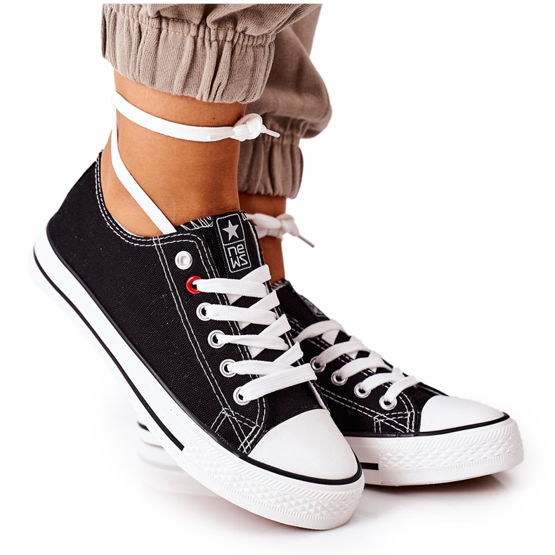 NEWS Zapatillas clásicas negras para mujer con suela Ecoma blanca negro