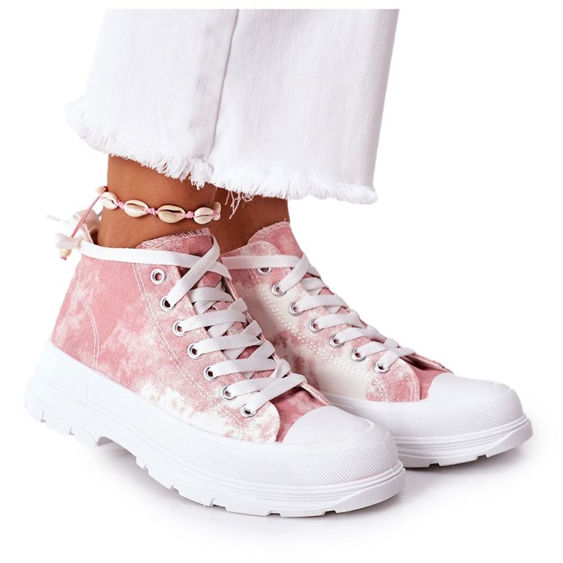 FJ1 Zapatillas altas de color rosa en suela grande con efecto trissy tie-dye blanco rosado