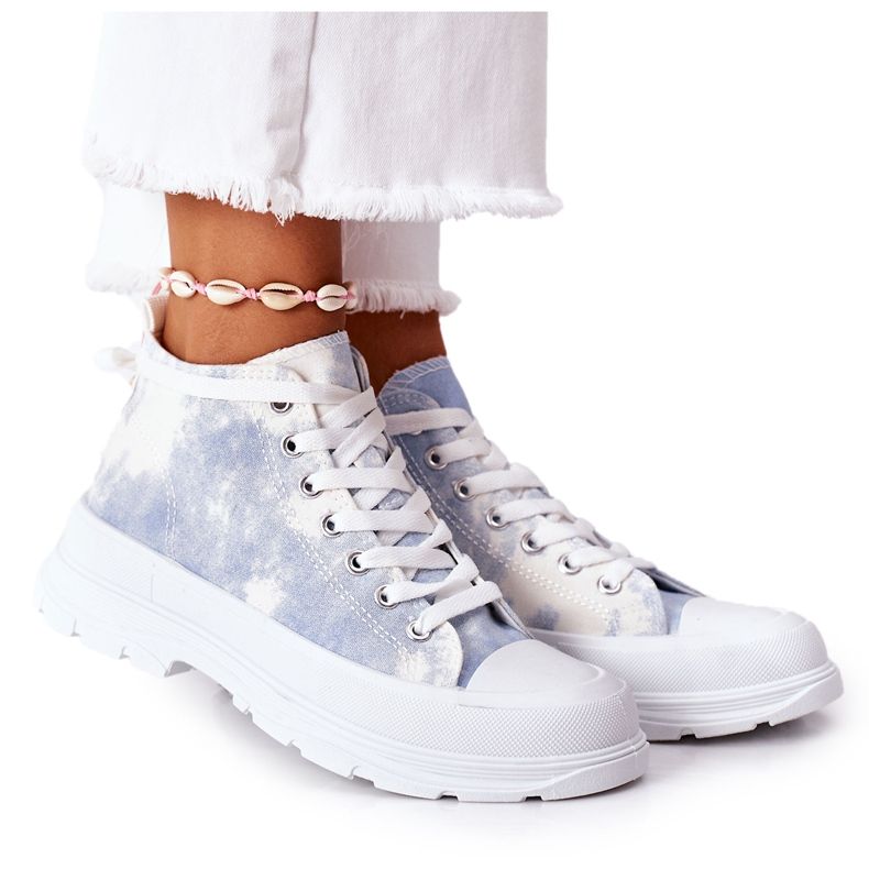 FJ1 Zapatillas altas con suela azul grande con efecto trissy tie-dye blanco