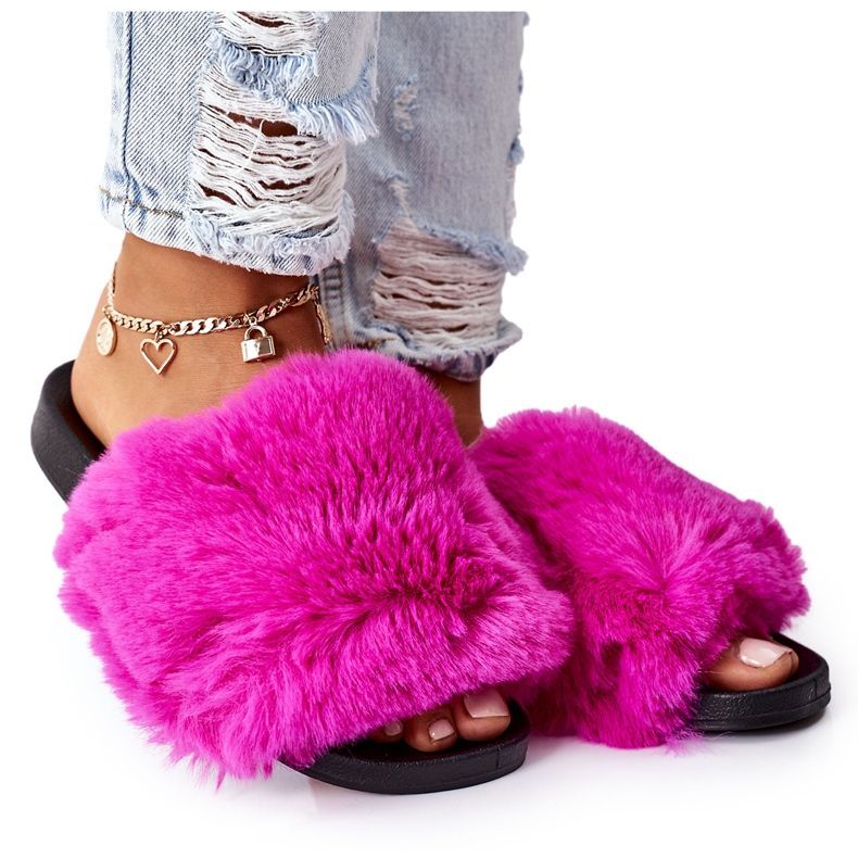 FJ1 Pantuflas de Goma Con Piel Suave Fucsia rosado