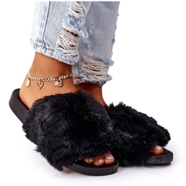 FJ1 Pantuflas Negras De Goma Suave Con Piel negro