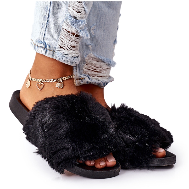 FJ1 Pantuflas Negras De Goma Suave Con Piel negro