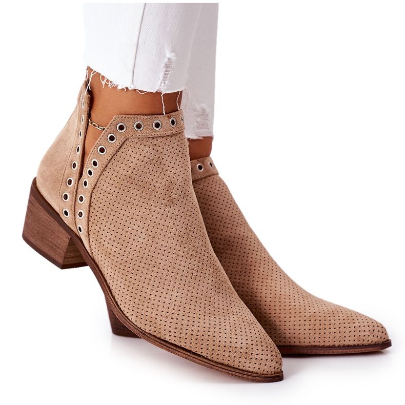 Botas Caladas Con Recortes Beige Western Botas Caladas Con Recortes Beige Western