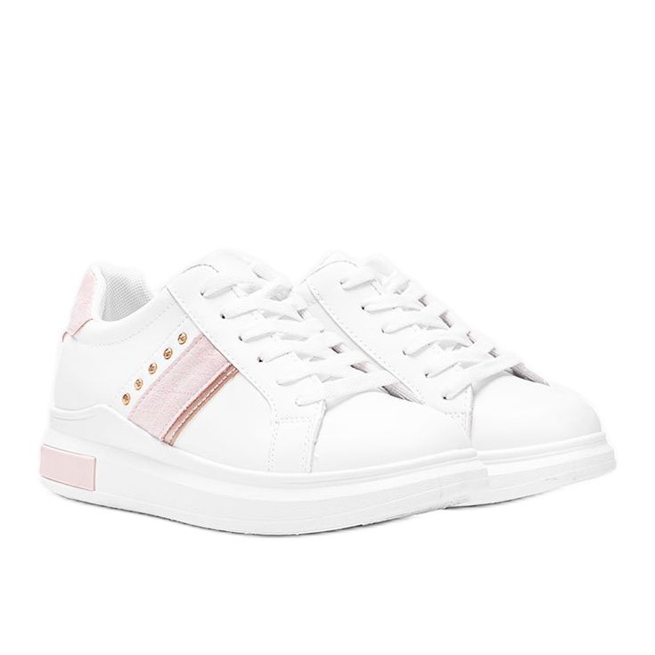 Zapatillas blancas y rosas con tachuelas Sashell blanco rosado Zapatillas blancas y rosas con tachuelas Sashell blanco rosado