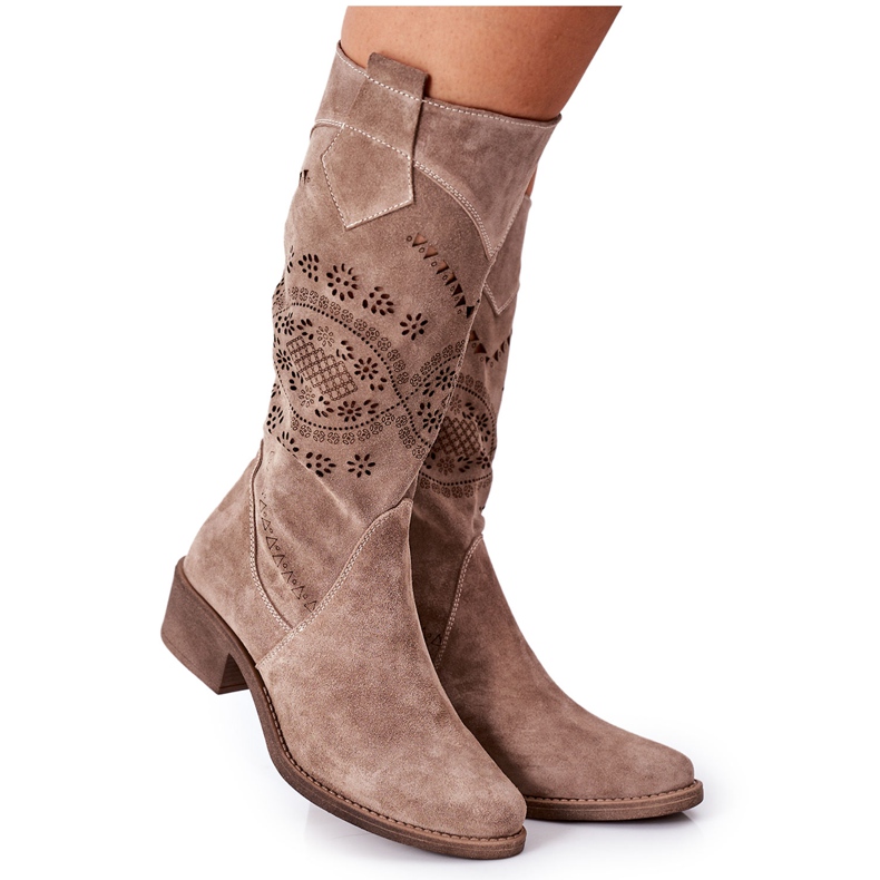 Alberto Violli Botas de ante con estampado Cappuccino Sierra calado marrón