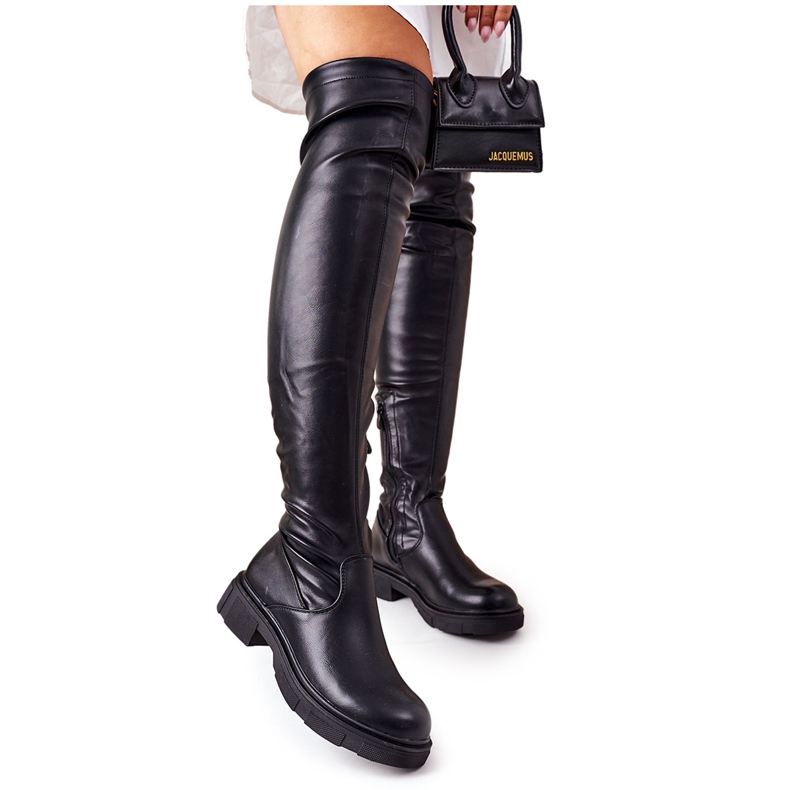 PS1 Botas de piel sobre la rodilla Selina Negra negro