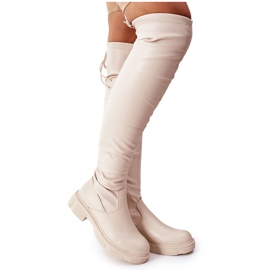 PS1 Botas de Piel sobre la Rodilla Beige Selina