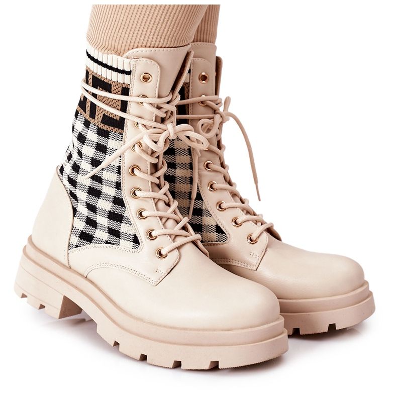 Trabajadores de la historia de amor de tela elástica beige negro