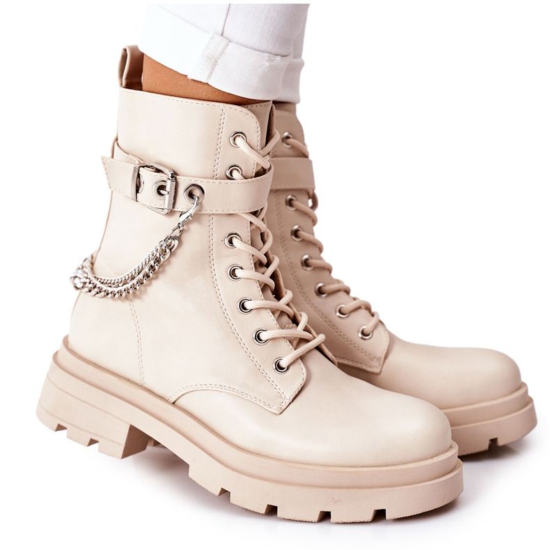 Botas de trabajo beige con cadena Midtown