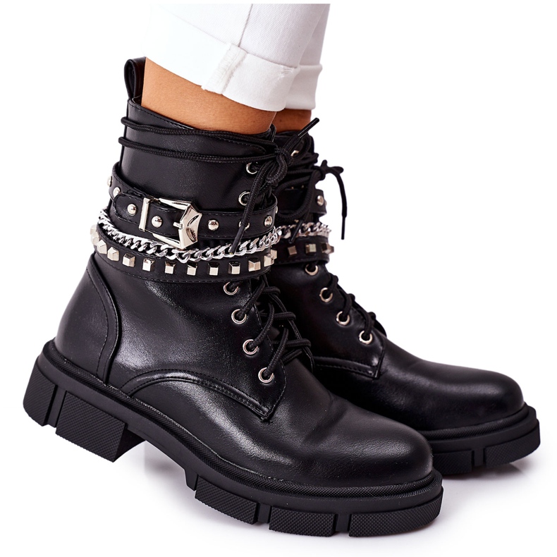 Botas de trabajo negras con hebilla de goma negro
