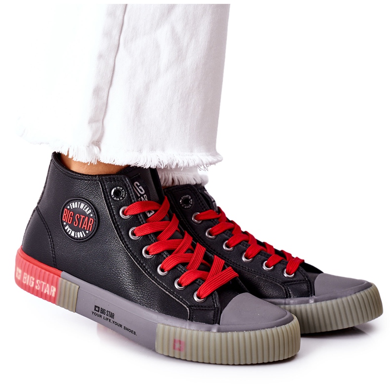 Zapatillas Altas de Piel Big Star II274139 Negro rojo