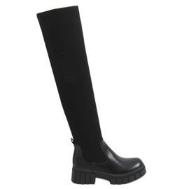 Botas por encima de la rodilla con parte superior de calcetín negro QT12 Negro Botas por encima de la rodilla con parte superior de calcetín negro QT12 Negro