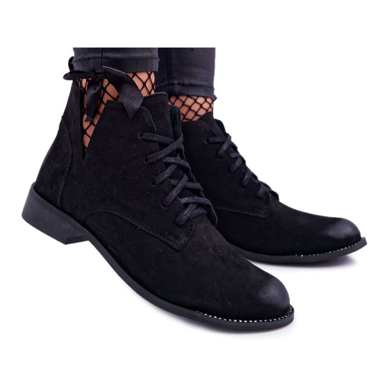 De Mujer Botas Con Tacón Plano Nubuck Negro Nicole 2420