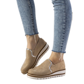 Zapatos plateados sin cordones con tachuelas GF-FD9 beige