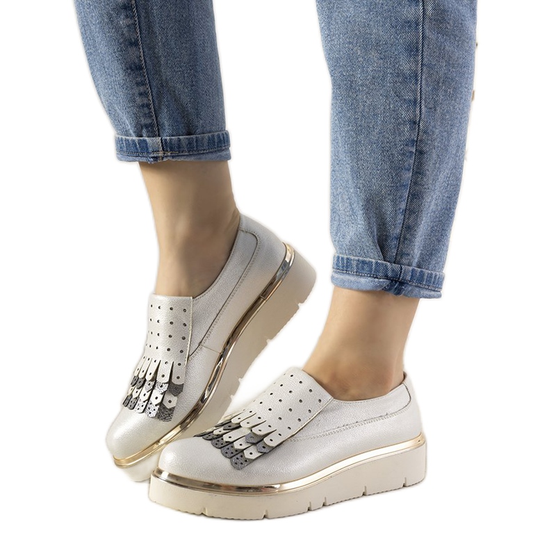 Zapatos plateados sin cordones con tachuelas GF-FD9 blanco Zapatos plateados sin cordones con tachuelas GF-FD9 blanco