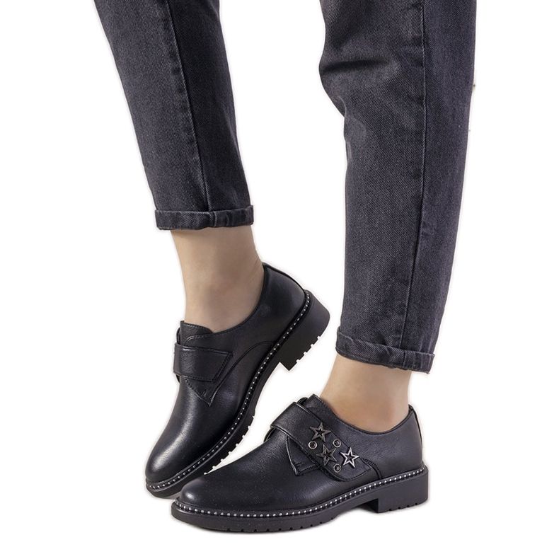 Zapatos plateados sin cordones con tachuelas GF-FD9 negro Zapatos plateados sin cordones con tachuelas GF-FD9 negro