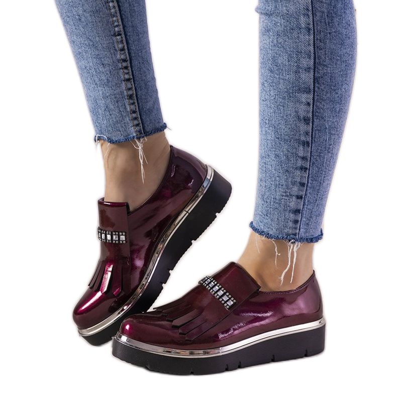 Zapatos sin cordones granate con tachuelas GF-FD9 rojo