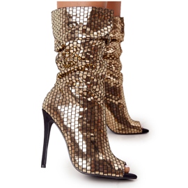 LU BOO Botas en una noche de oro de tacón alto dorado