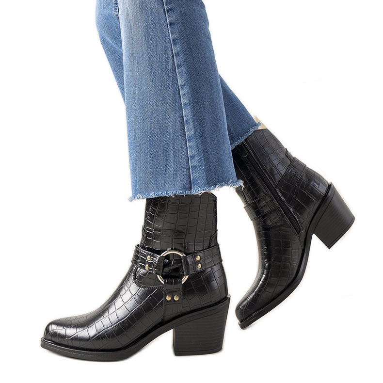 Botas de vaquero negras con estampado de piel de cocodrilo Haley negro Botas de vaquero negras con estampado de piel de cocodrilo Haley negro