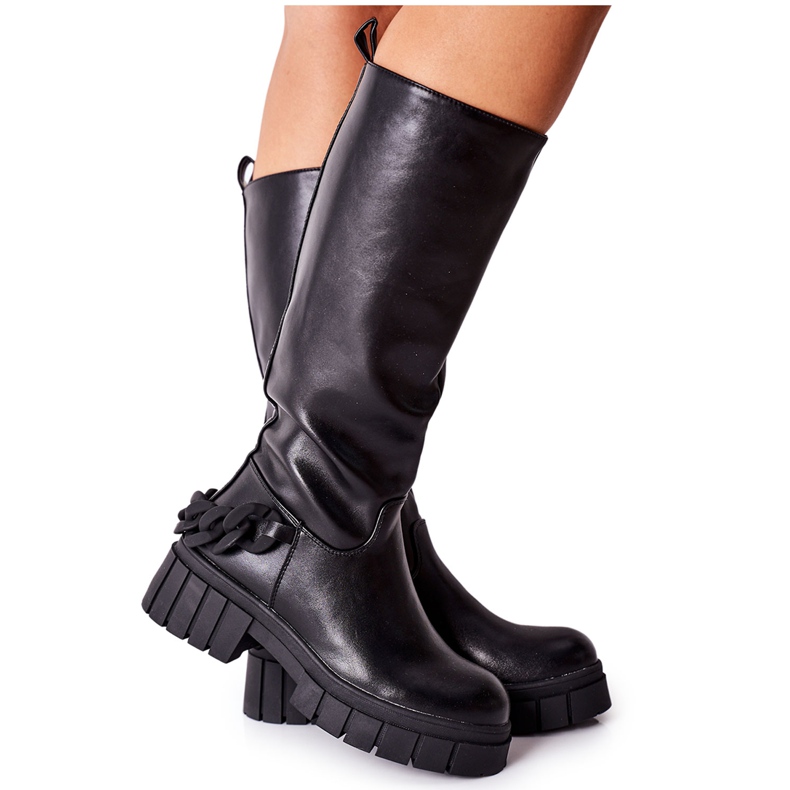 Botas altas negras con desmontaje de cadenas negro