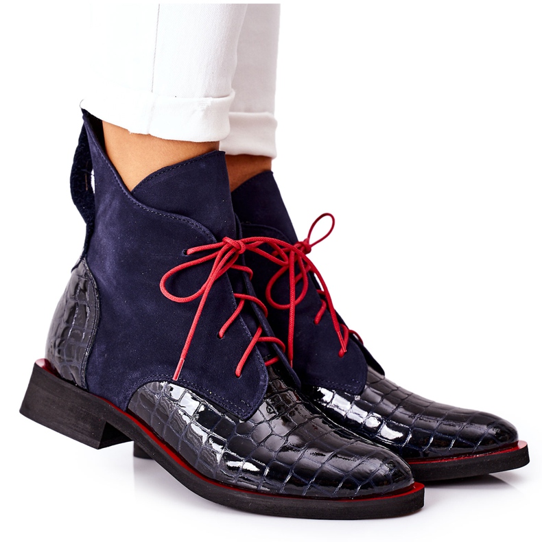 Alberto Violli Botines Piel Estampado Cocodrilo Azul Marino Bruselle rojo