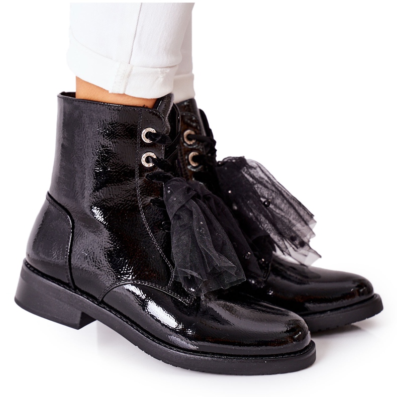 S.Barski Botas clásicas de mujer lacadas en negro cálido La Grotta