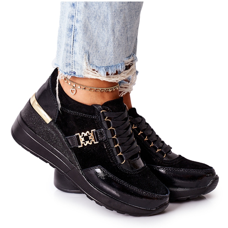 S.Barski Zapatillas de Mujer con Cuña en Piel Negra Montessori negro