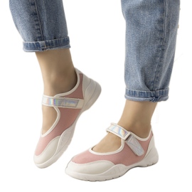 Deportivas rosas y blancas con aplicación holográfica de Melania blanco Deportivas rosas y blancas con aplicación holográfica de Melania blanco